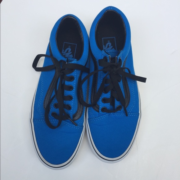 black vans with blue stripe